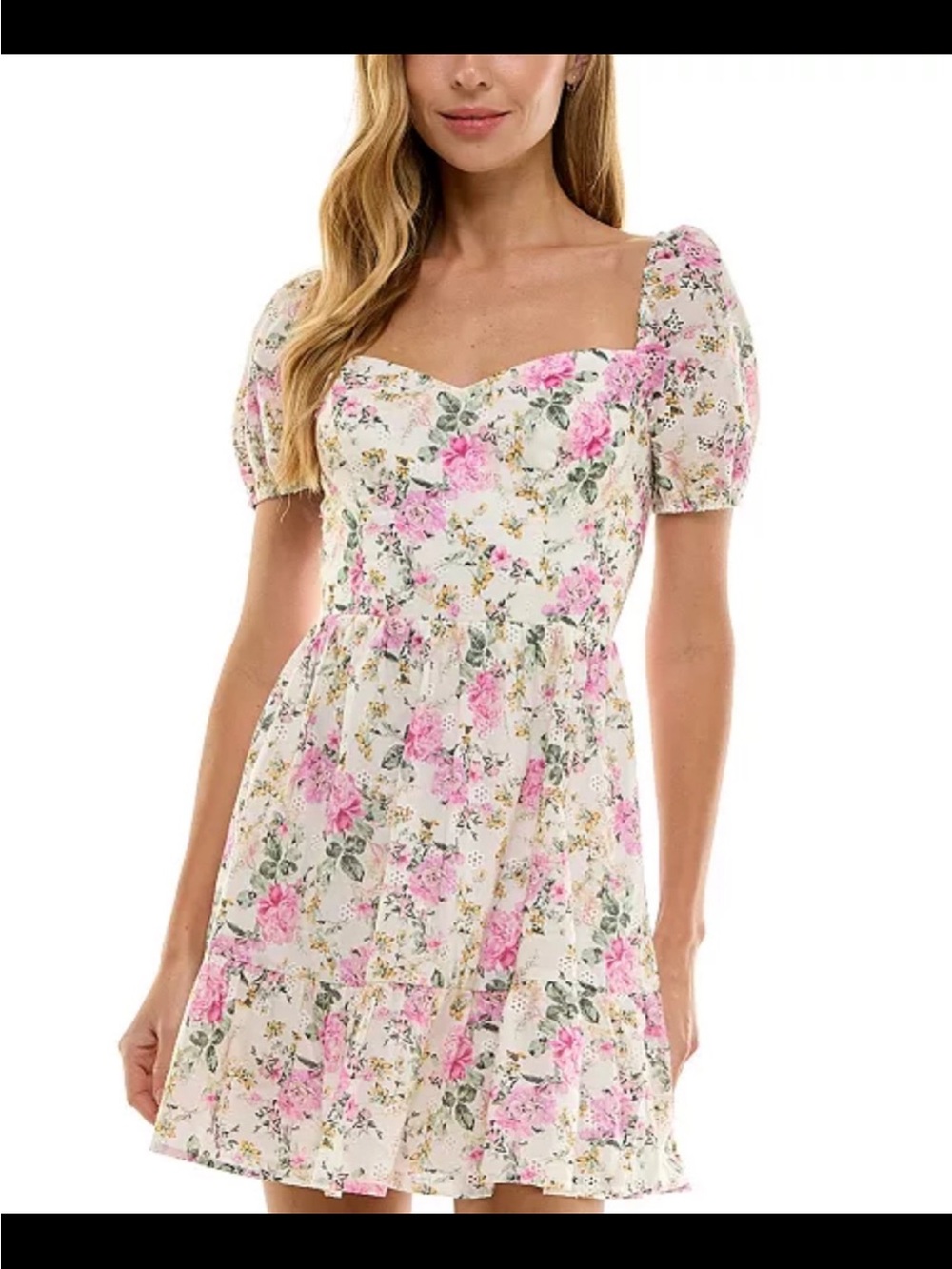 NWT City Studio Pink Floral Sweetheart Puff-Sleeve Mini Dress size XXL